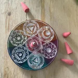 Soapstone Disc Incense Cone Holder 10cm – Seven Chakra | www.artisangoods.co.uk 3