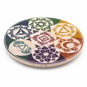 Soapstone Disc Incense Cone Holder 10cm – Seven Chakra | www.artisangoods.co.uk 2