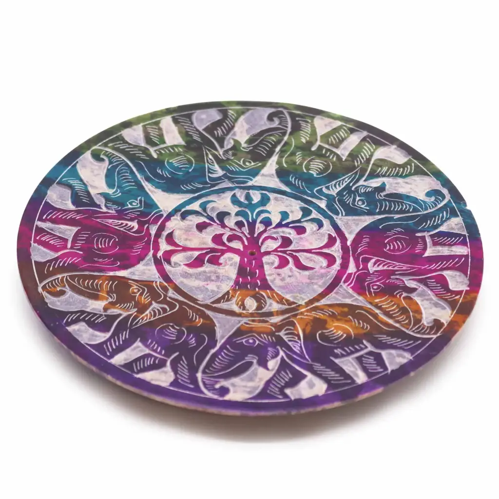Soapstone Disc Incense Holder – 6 Lucky Elephants | www.artisangoods.co.uk
