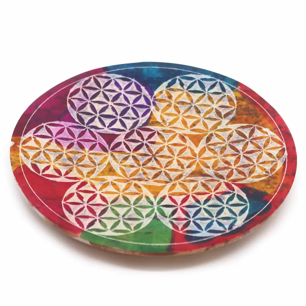 Soapstone Disc Incense Holder – 7 Flower of Life | www.artisangoods.co.uk