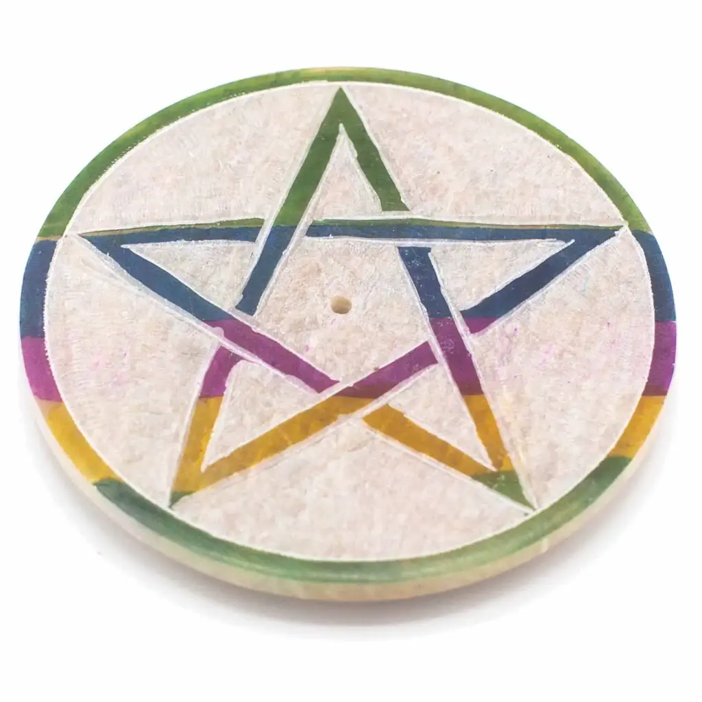 Soapstone Disc Incense Holder 8cm – Pentagon | www.artisangoods.co.uk 2