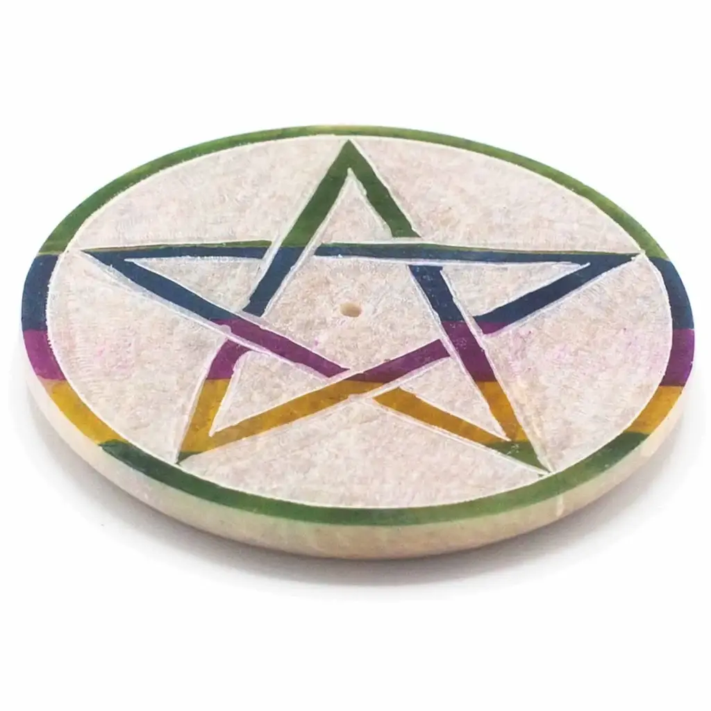 Soapstone Disc Incense Holder 8cm – Pentagon | www.artisangoods.co.uk