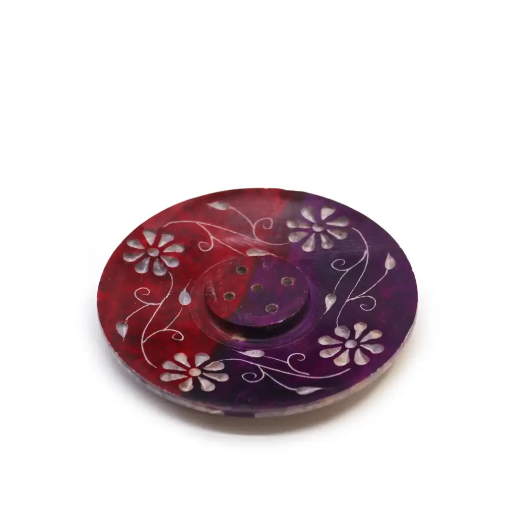 Soapstone Disc Incense Holder – Floral (5 stick holder) | www.artisangoods.co.uk