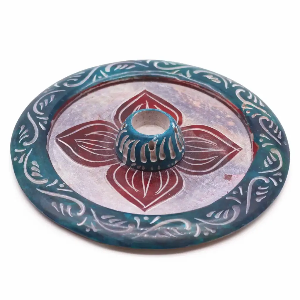 Soapstone Disc Incense Holder – Four Petal (cone & incense holder) | www.artisangoods.co.uk