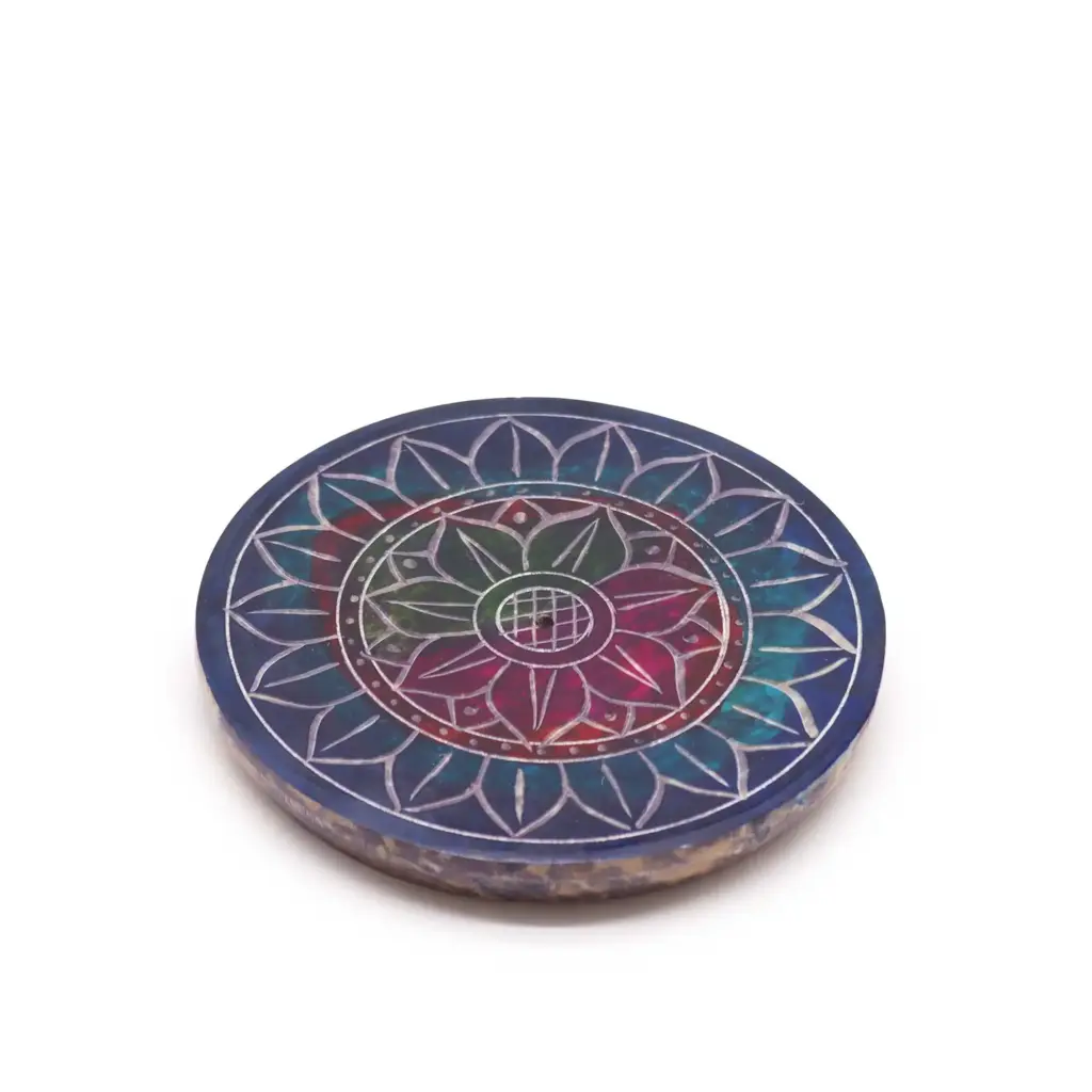 Soapstone Disc Incense Holder – Lotus in Lotus | www.artisangoods.co.uk