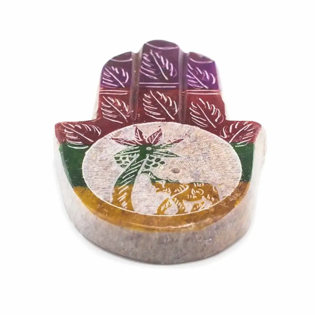 Soapstone Hamsa Incense Holder 9x6cm – Elephant & Palm | www.artisangoods.co.uk