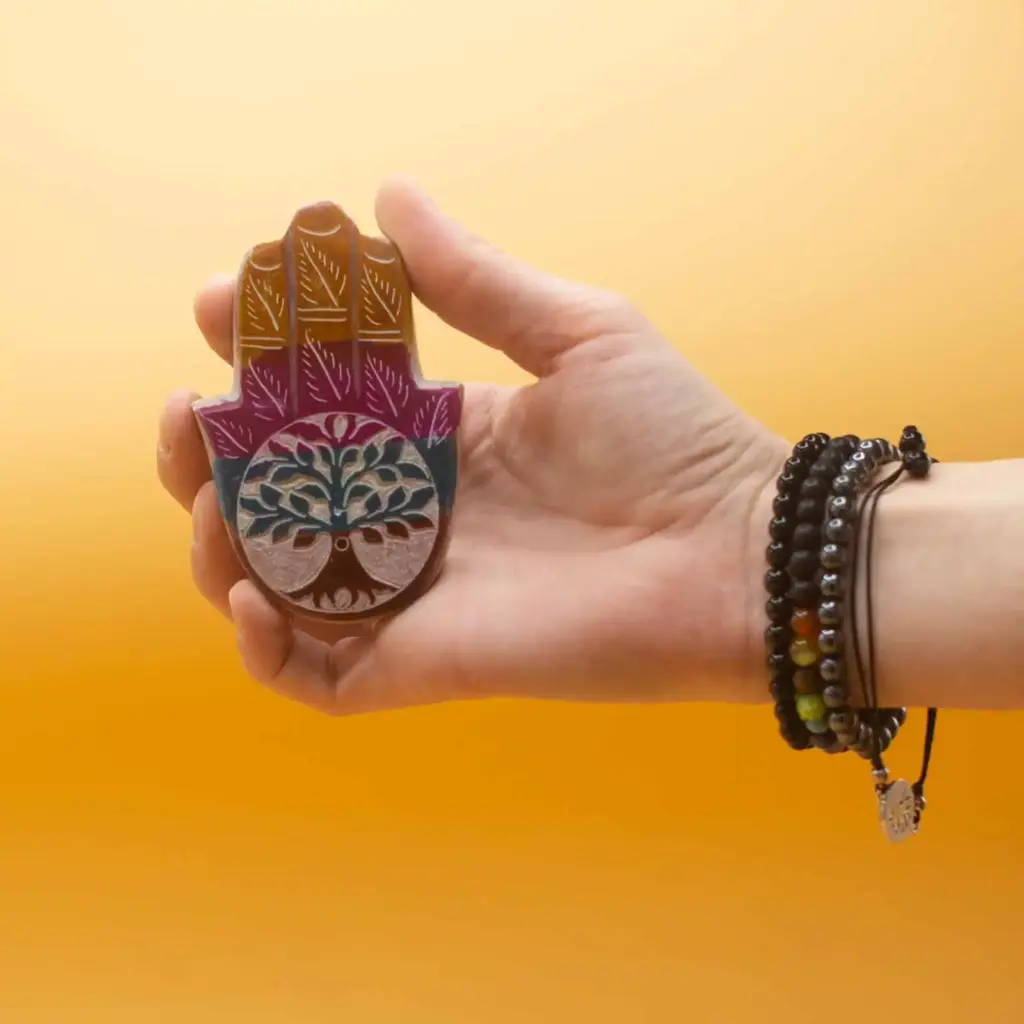 Soapstone Hamsa Incense Holder 9x6cm – Tree of Life | www.artisangoods.co.uk 2