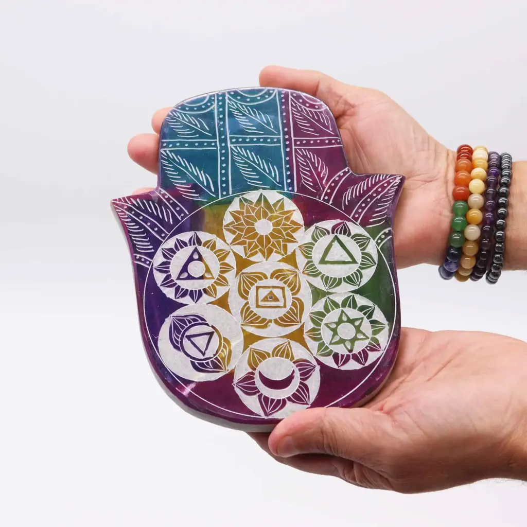Soapstone Lrg Hamsa Incense Holder – 7 Chakra | www.artisangoods.co.uk 2