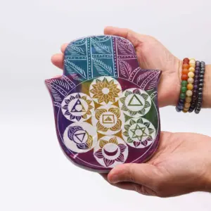 Soapstone Lrg Hamsa Incense Holder – 7 Chakra | www.artisangoods.co.uk 2