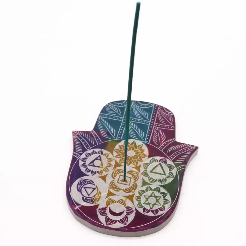 Soapstone Lrg Hamsa Incense Holder – 7 Chakra | www.artisangoods.co.uk 3