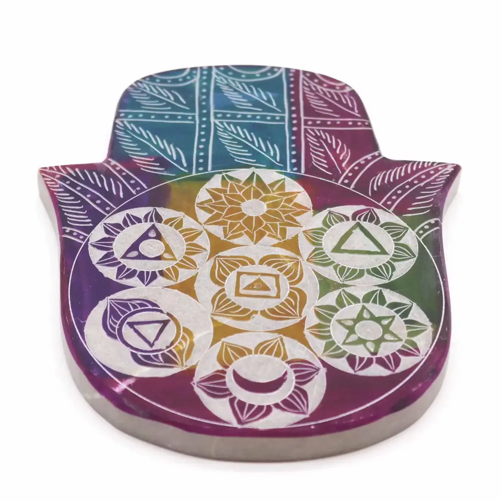 Soapstone Lrg Hamsa Incense Holder – 7 Chakra | www.artisangoods.co.uk