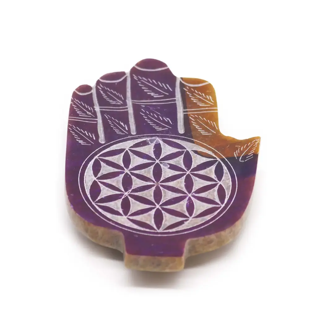 Soapstone Med Hamsa Incense Holder – Flower of Life | www.artisangoods.co.uk
