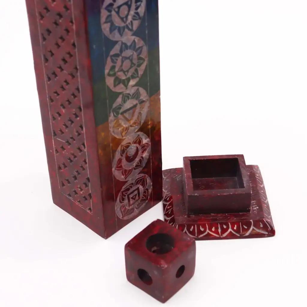 Soapstone Square Tower Incense Holder – 7 Charkras | www.artisangoods.co.uk 4 Soapstone Square Tower Incense Holder – 7 Charkras | www.artisangoods.co.uk 4