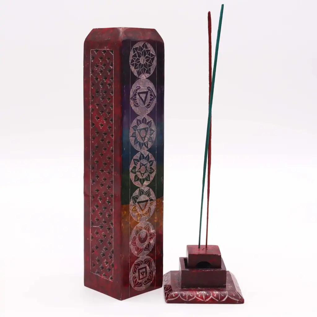 Soapstone Square Tower Incense Holder – 7 Charkras | www.artisangoods.co.uk 2 Soapstone Square Tower Incense Holder – 7 Charkras | www.artisangoods.co.uk 2