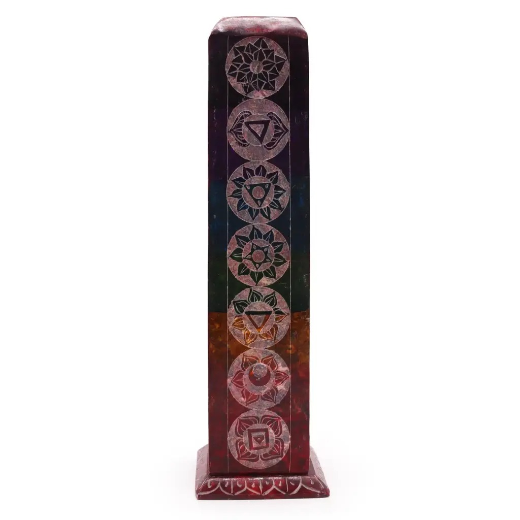 Soapstone Square Tower Incense Holder – 7 Charkras | www.artisangoods.co.uk