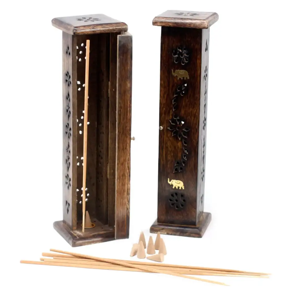 Square Incense Tower – Brass inlay – Mango Wood | www.artisangoods.co.uk 3 Square Incense Tower – Brass inlay – Mango Wood | www.artisangoods.co.uk 3