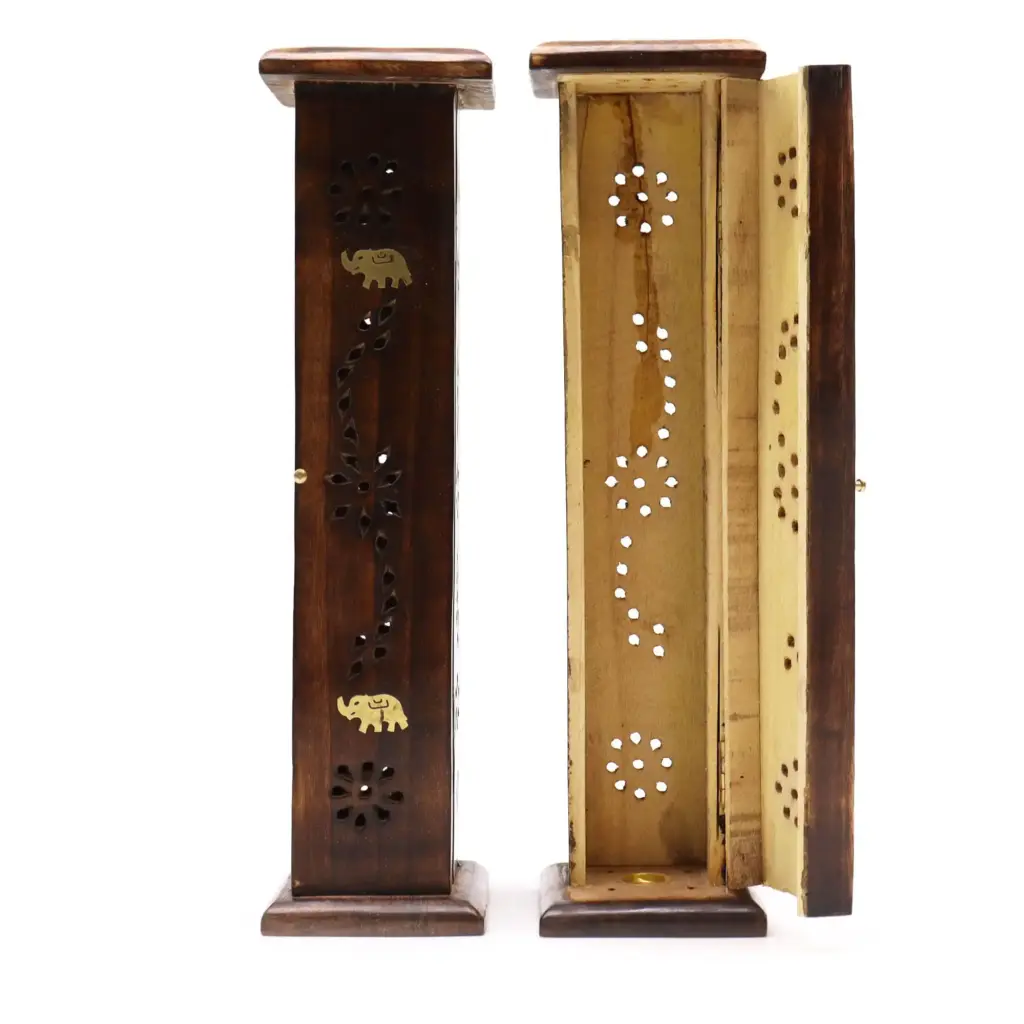 Square Incense Tower – Brass inlay – Mango Wood | www.artisangoods.co.uk