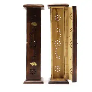 Square Incense Tower – Brass inlay – Mango Wood | www.artisangoods.co.uk 1