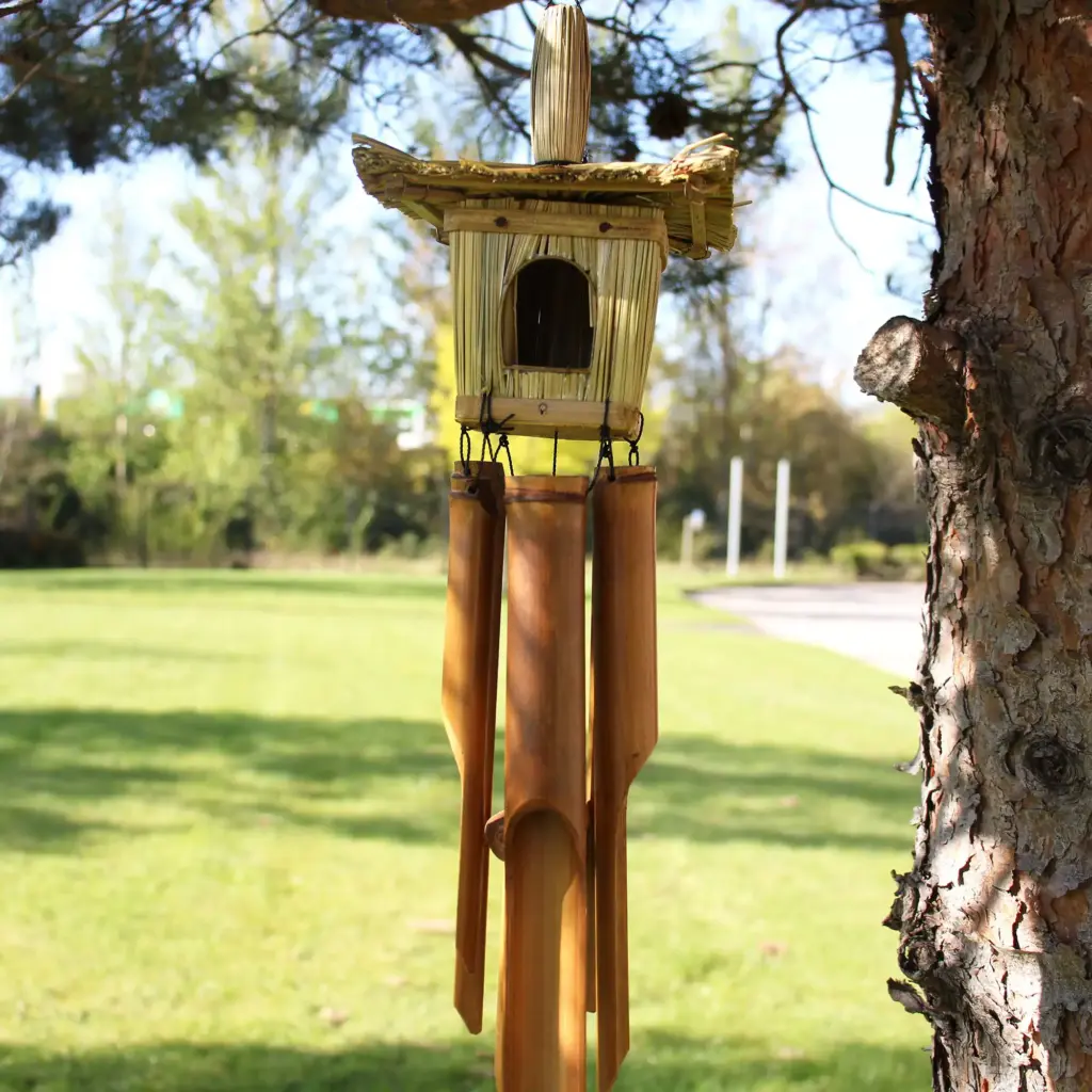 Square Seagrass Bird Box with Chimes 49x15cm | www.artisangoods.co.uk
