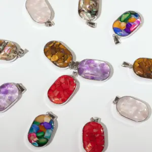 Steel Cased Pendant Ovals – 12 Assorted Gemstone Chips & Shells | www.artisangoods.co.uk 2