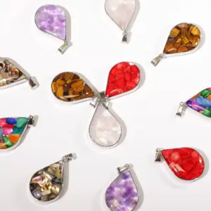 Steel Cased Pendant Teardrops – 12 Assorted Gemstone Chips & Shells | www.artisangoods.co.uk 2