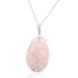 Swirl Wrapped Gemstone Necklace – Rose Quartz | www.artisangoods.co.uk 1