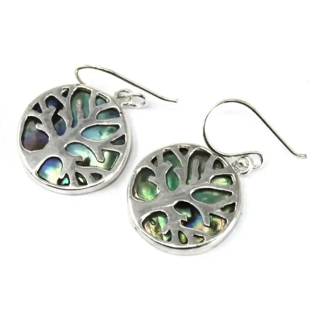Tree of Life Silver Earrings 15mm – Abalone | www.artisangoods.co.uk