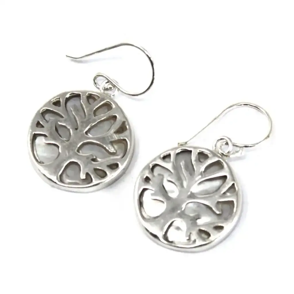 Tree of Life Silver Earrings 15mm – Mother of Pearl | www.artisangoods.co.uk