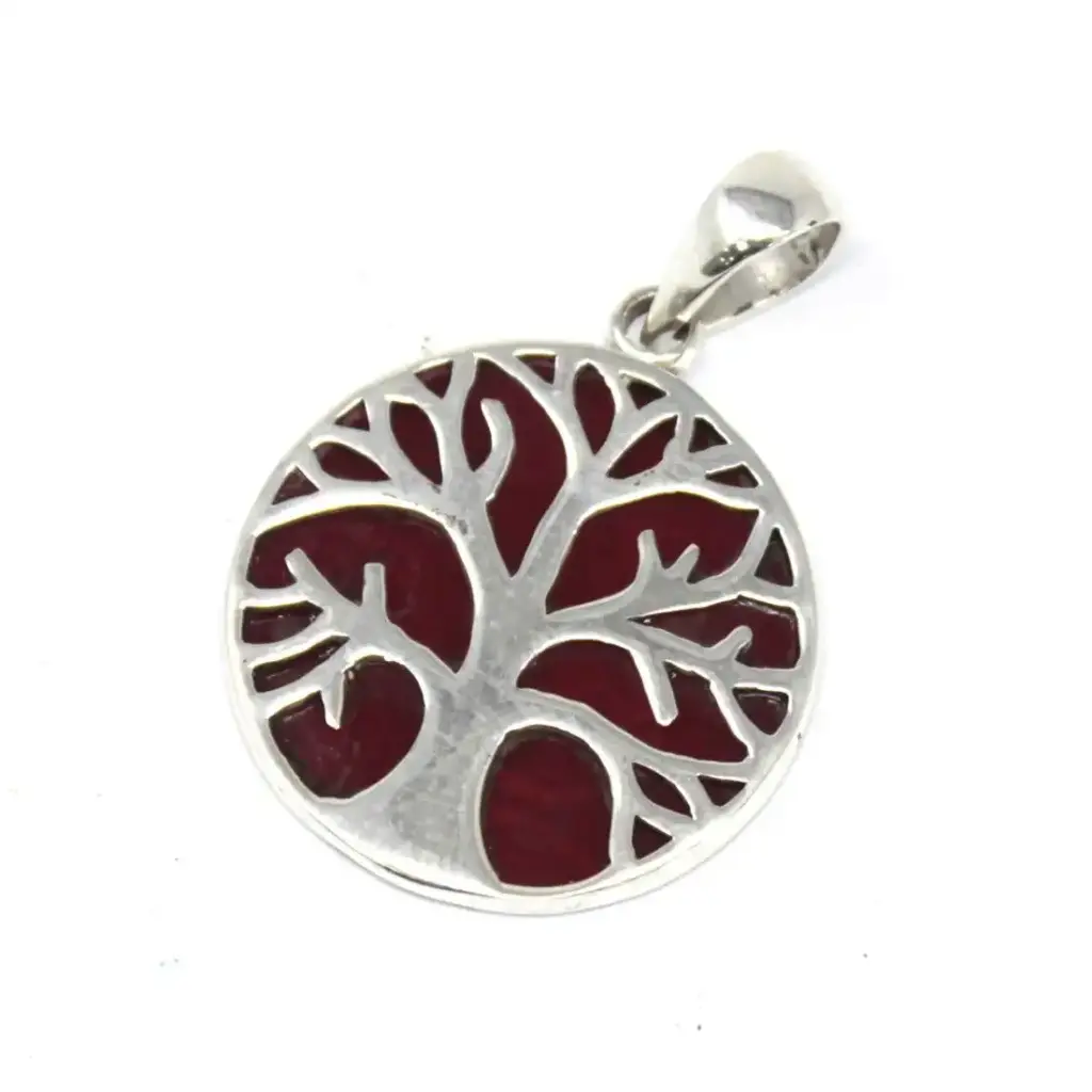 Tree of Life Silver Pendant 22mm – Coral Effect | www.artisangoods.co.uk