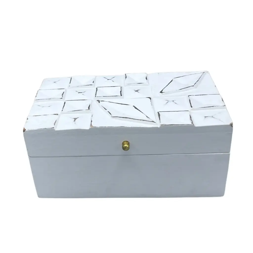 Vintage Deco – Multi Purpose Box – 22x12x10cm –  White Diamonds | www.artisangoods.co.uk