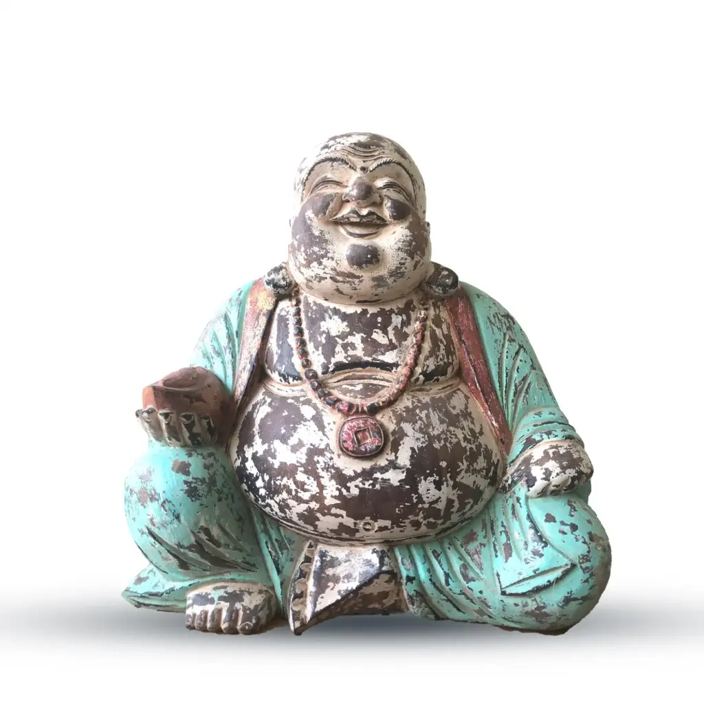 Vintage Mint Hand Carved Buddha Statue – 40cm – Happy Buddha | www.artisangoods.co.uk