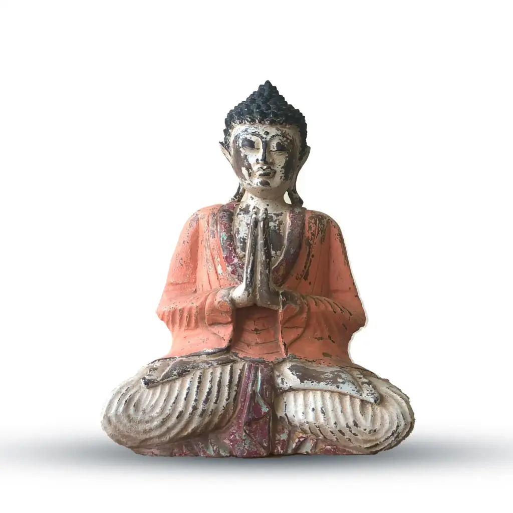 Vintage Orange Hand Carved Buddha Statue – 30cm – Welcome | www.artisangoods.co.uk