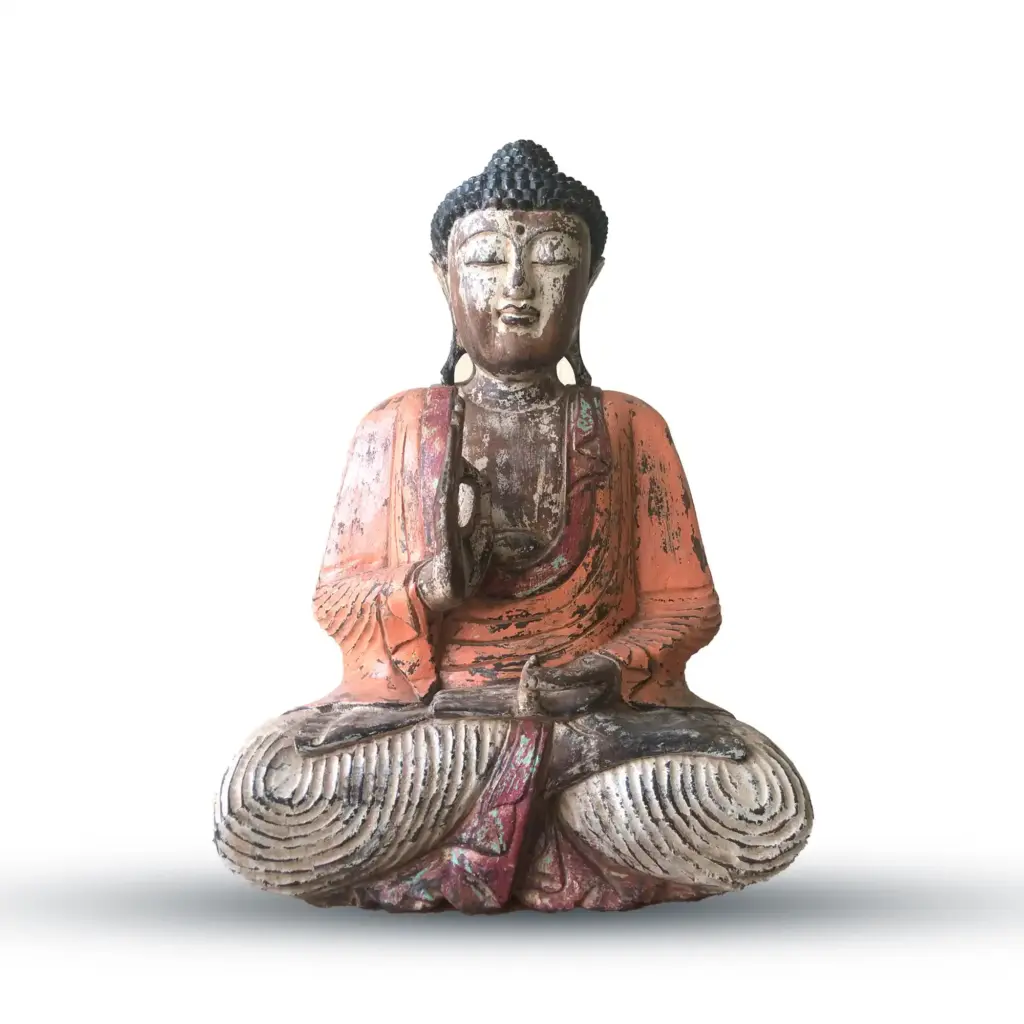Vintage Orange Hand Carved Buddha Statue – 60cm – Teaching Transmission | www.artisangoods.co.uk