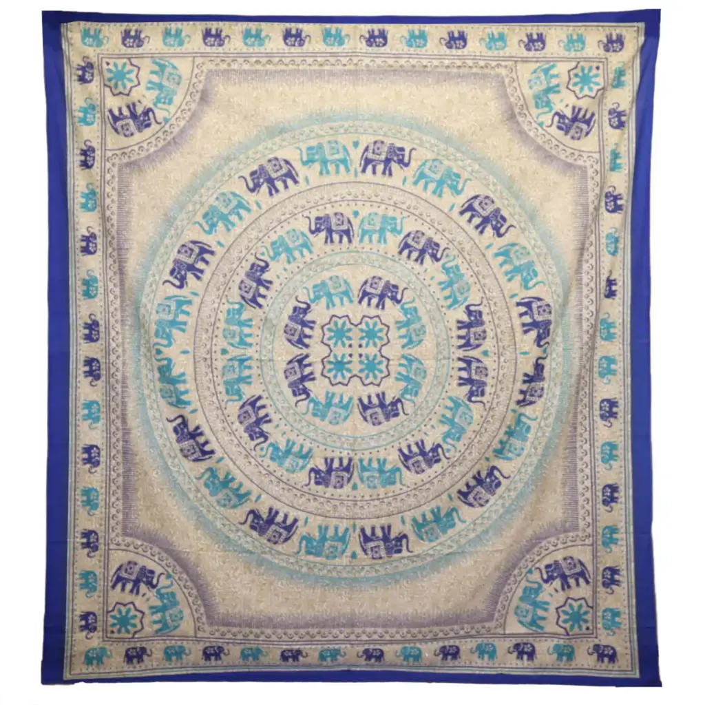 Wall Hanging / Spread – Elephant Mandala – Blues | www.artisangoods.co.uk