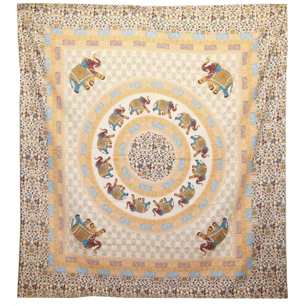 Wall Hanging / Spread – Elephant Mandala – Brown/Orange on Cream | www.artisangoods.co.uk