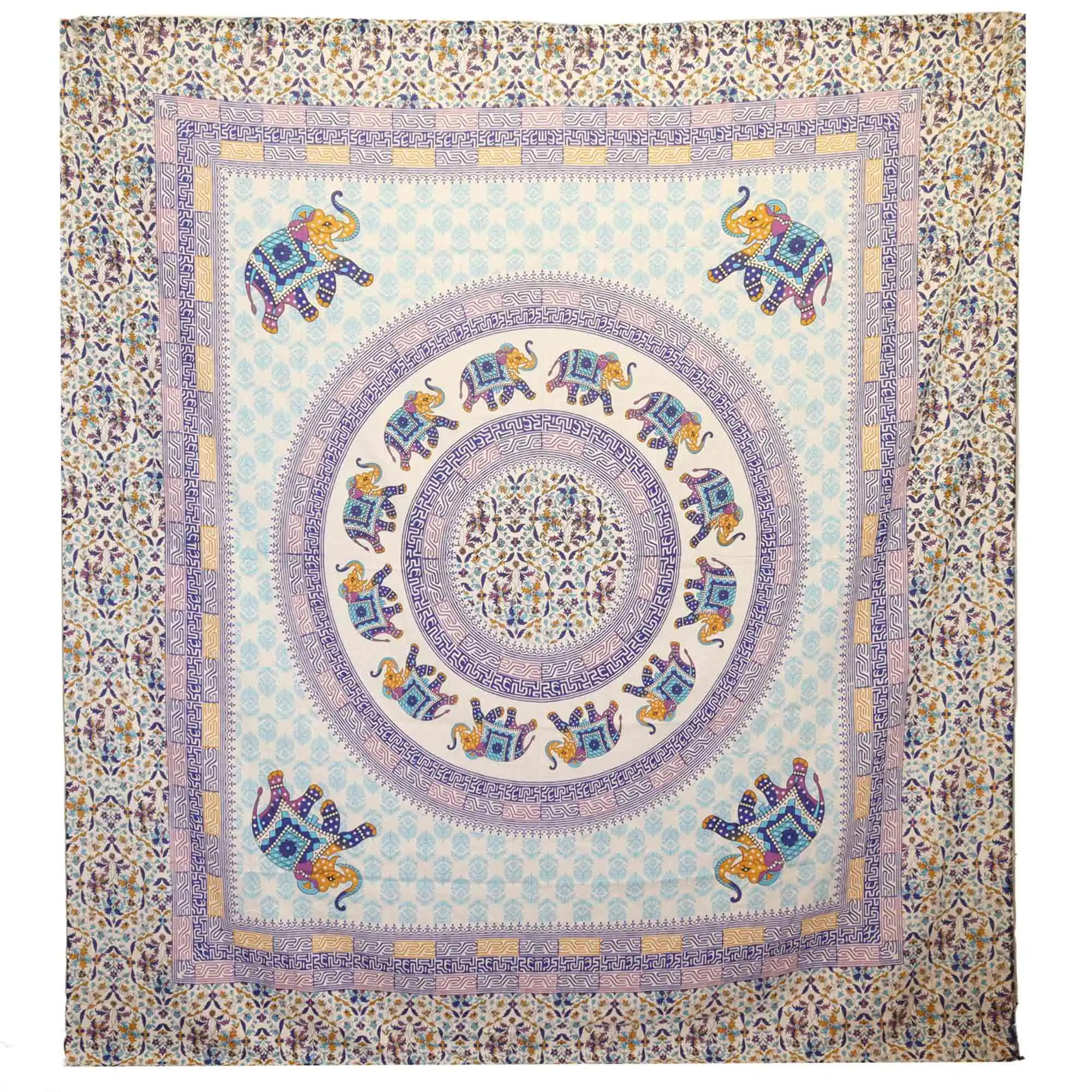 Wall Hanging / Spread – Elephant Mandala – Turquoise/Blue on Cream | www.artisangoods.co.uk 2 Wall Hanging / Spread – Elephant Mandala – Turquoise/Blue on Cream | www.artisangoods.co.uk