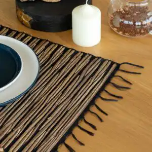 Water Hyacinth Natural Placemat – Black Tiger with Fringe | www.artisangoods.co.uk