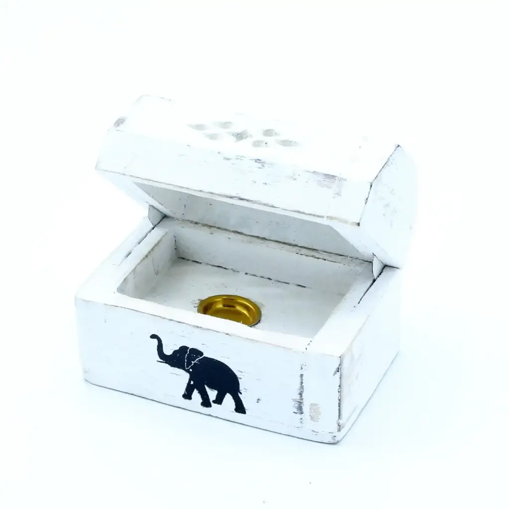 White Washed Incense Holder – Cone Smoke Box 8 cm | www.artisangoods.co.uk