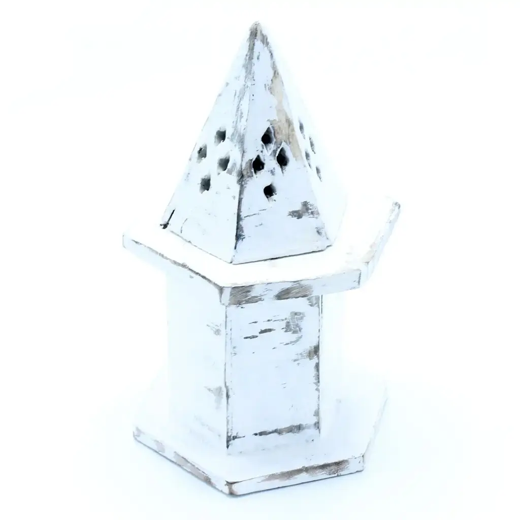 White Washed Incense Holder – Pyramid Mini House | www.artisangoods.co.uk