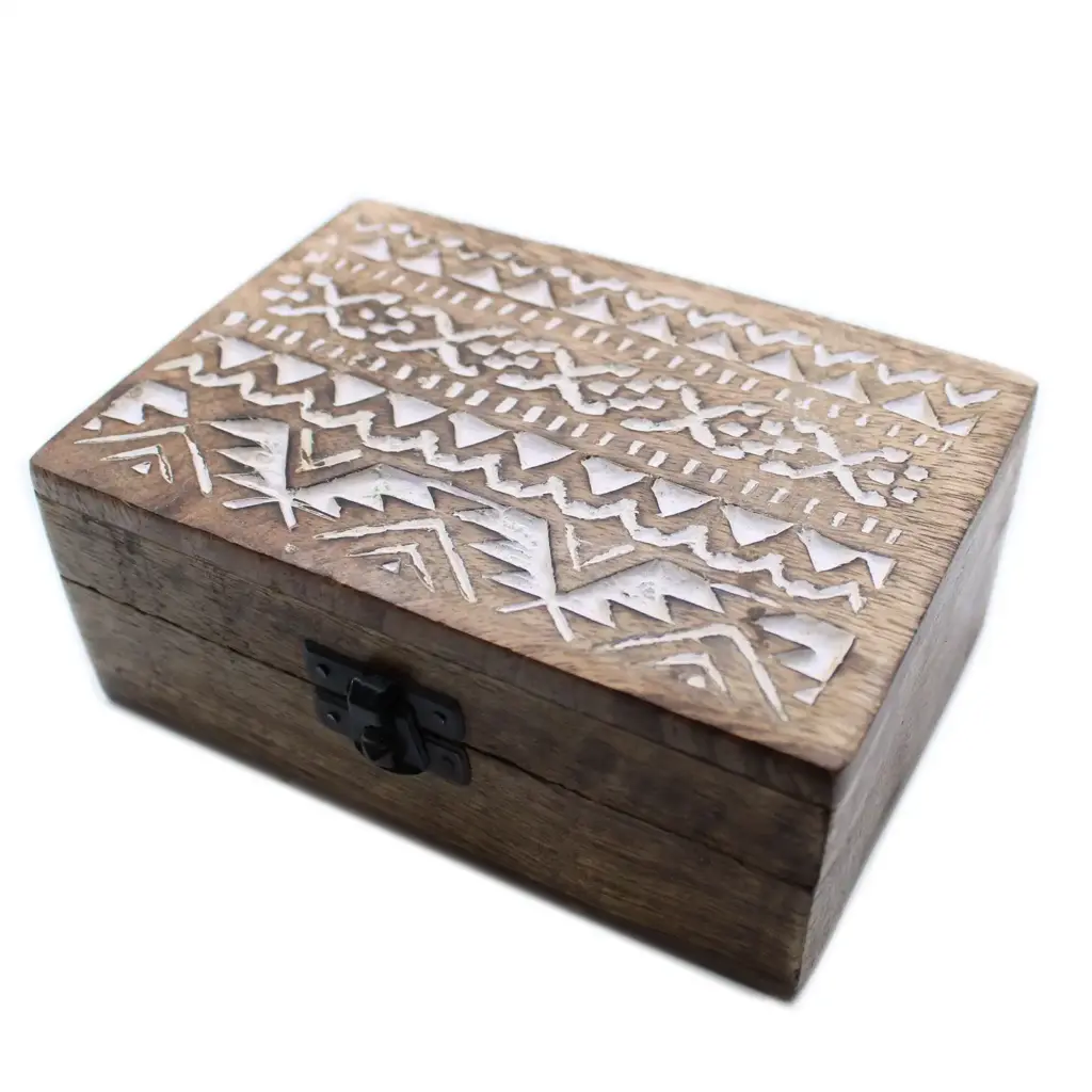 White Washed Wooden Box – 6×4 Slavic Design | www.artisangoods.co.uk