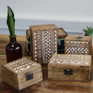 White Washed Wooden Box – Pill Box Aztec Design | www.artisangoods.co.uk 6