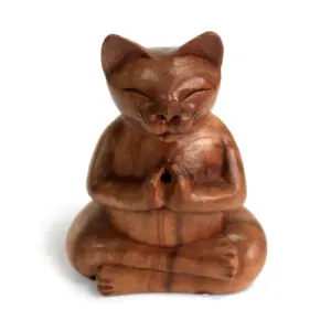 Wooden Carved Incense Burners – Lrg Yoga Cat | www.artisangoods.co.uk 4