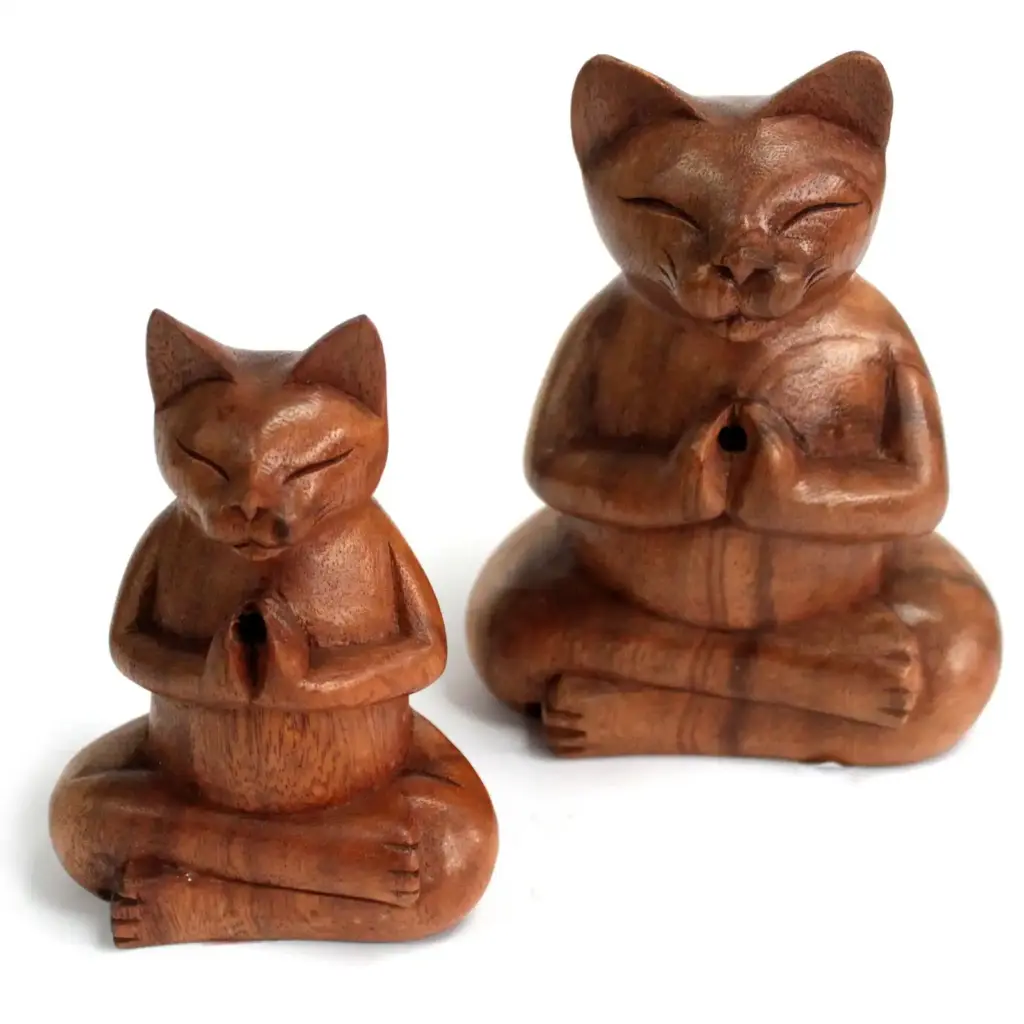 Wooden Carved Incense Burners – Lrg Yoga Cat | www.artisangoods.co.uk 3