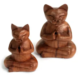 Wooden Carved Incense Burners – Lrg Yoga Cat | www.artisangoods.co.uk 3