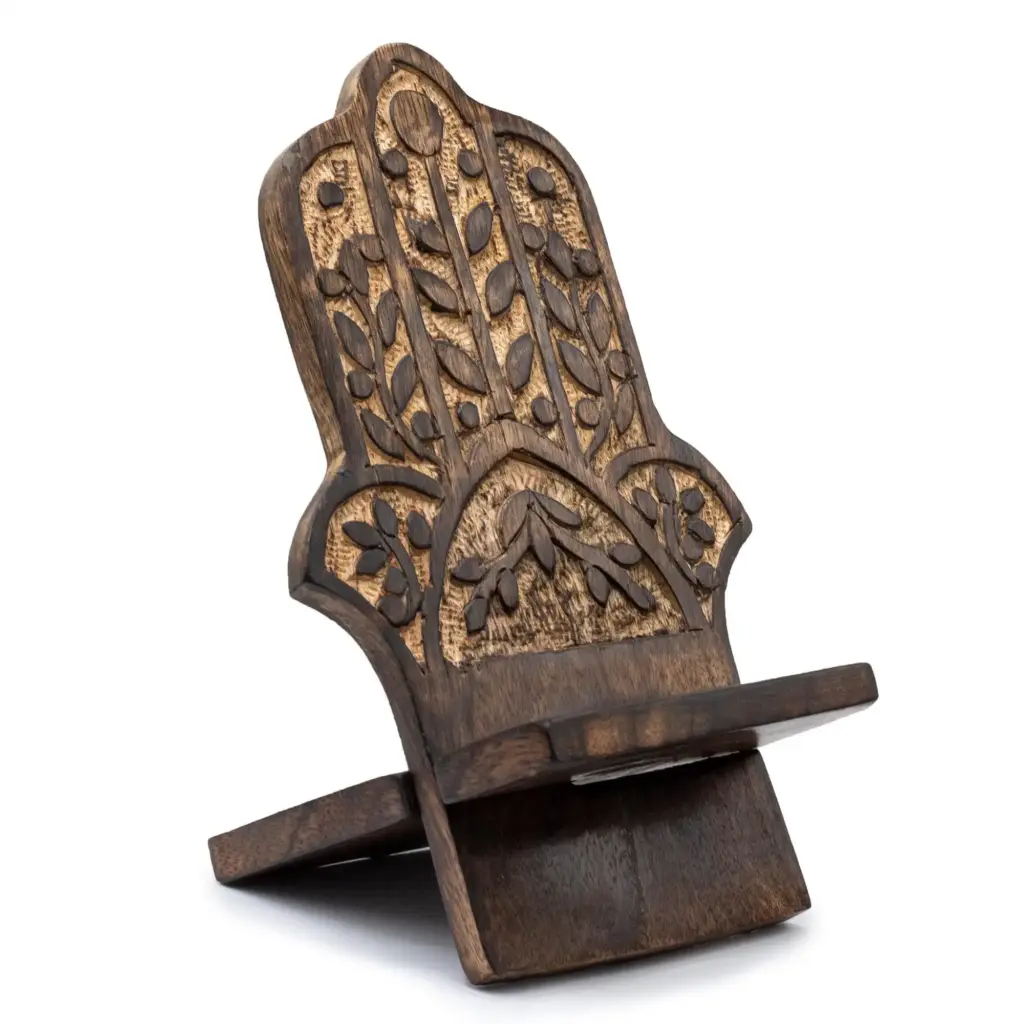 Wooden Carved Phone Stand – Hamsa | www.artisangoods.co.uk Wooden Carved Phone Stand – Hamsa | www.artisangoods.co.uk