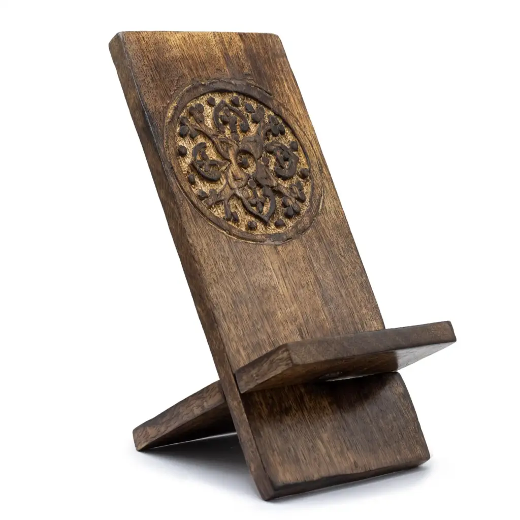 Wooden Carved Phone Stand – Mandala | www.artisangoods.co.uk Wooden Carved Phone Stand – Mandala | www.artisangoods.co.uk
