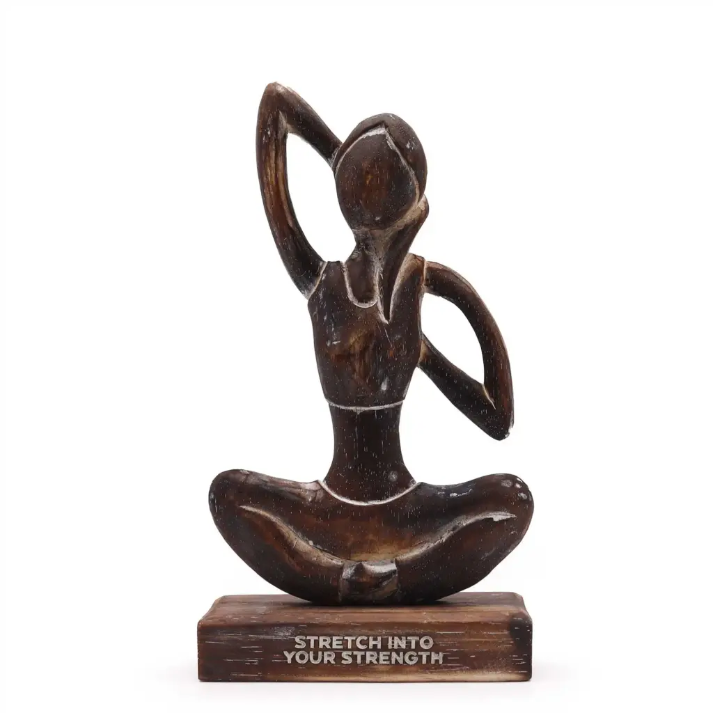 Wooden Yoga Lady – Antique – Cow Face Pose – “Stretch into Your Strength” | www.artisangoods.co.uk