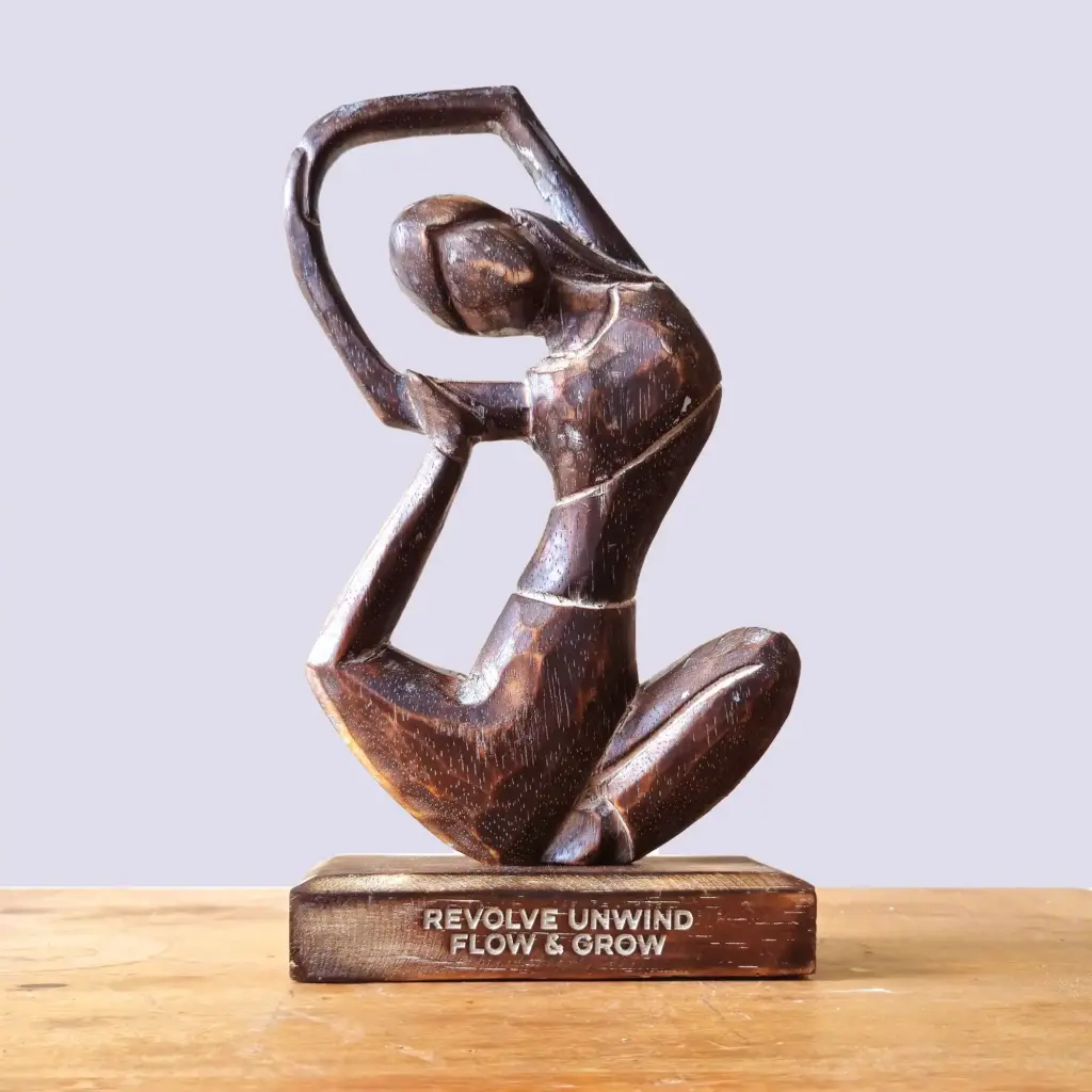 Wooden Yoga Lady – Antique – Revolved Pose – “Revolve Unwind – Flow & Grow” | www.artisangoods.co.uk
