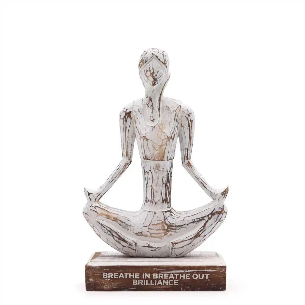 Wooden Yoga Lady – Whitewash – Easy Pose – “Breathe in Breathe out Brilliance” | www.artisangoods.co.uk