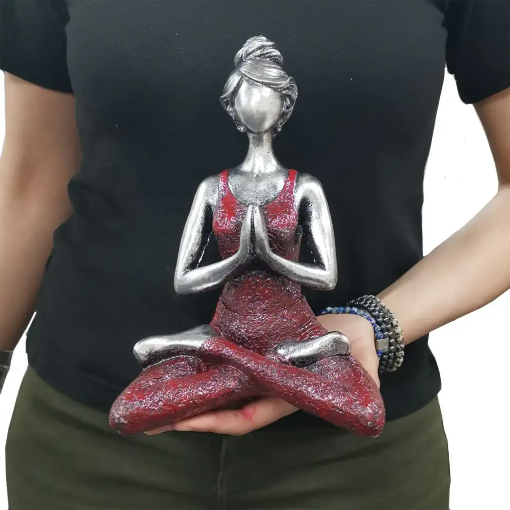 Yoga Lady Figure –  Silver & Bordeaux 24cm | www.artisangoods.co.uk 3